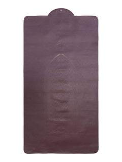 Maroon faux-leather travel prayer mat, full view