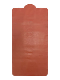 Orange faux-leather travel prayer mat, full view