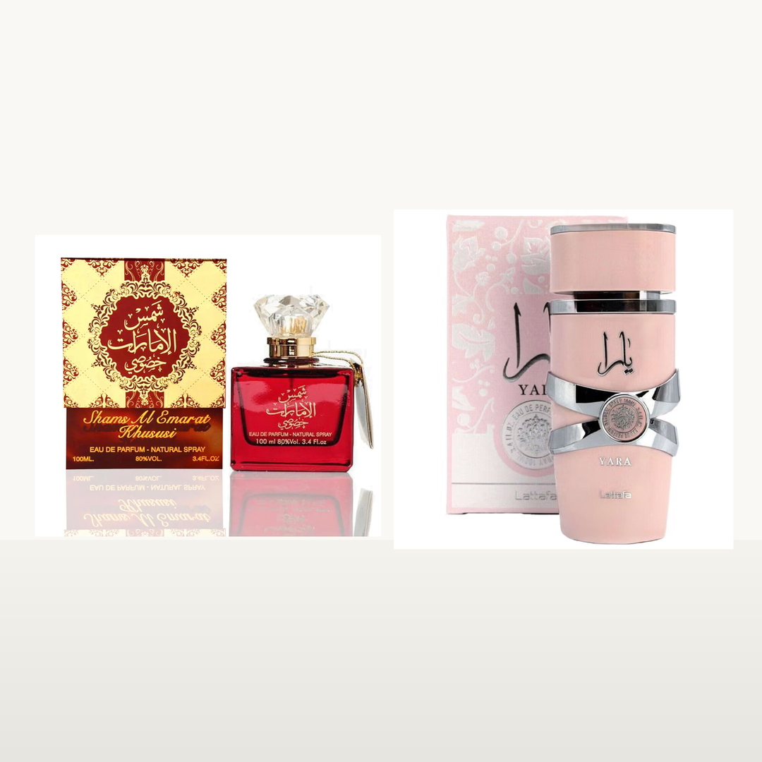 Arabian Fragrance Gift Set with Yara and Shams Al Emarat Khususi 100ml perfumes