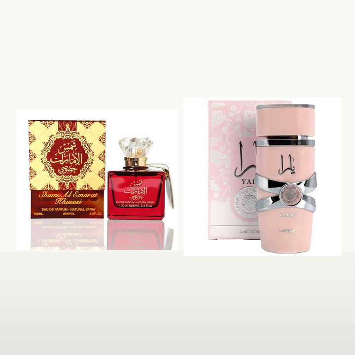 Arabian Fragrance Gift Set with Yara and Shams Al Emarat Khususi 100ml perfumes