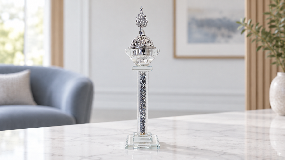 Silver-tone detail in a living room