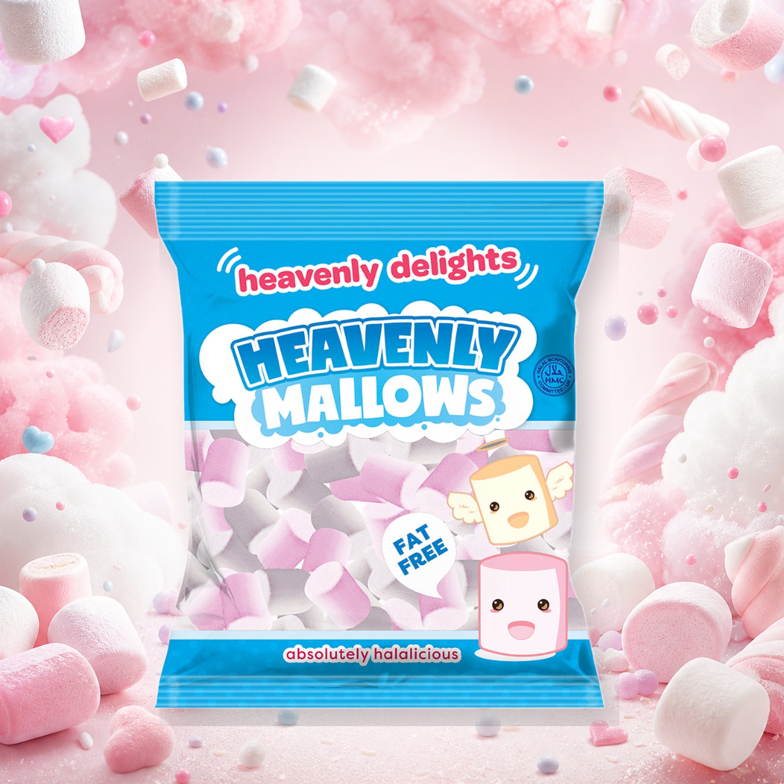Heavenly Mallows Marshmallow - Heavenly Delights - 140g Bag in a vivid mallows sweets scene