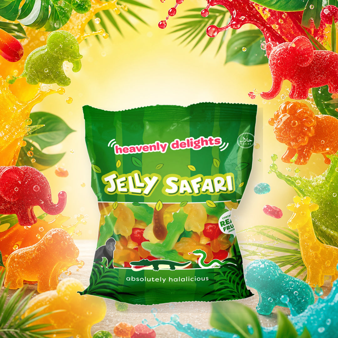 Jelly Safari - Heavenly Delights - 70g Bag in a vivid jelly safari sweets scene