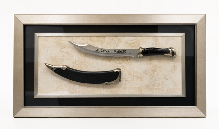 Sword Frame - Black Handle decorative display frame straight-on view