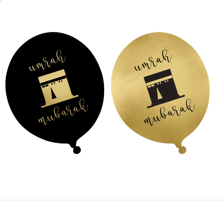 Umrah Mubarak Balloons - Black/Gold (10 Pack) - Islamic Impressions