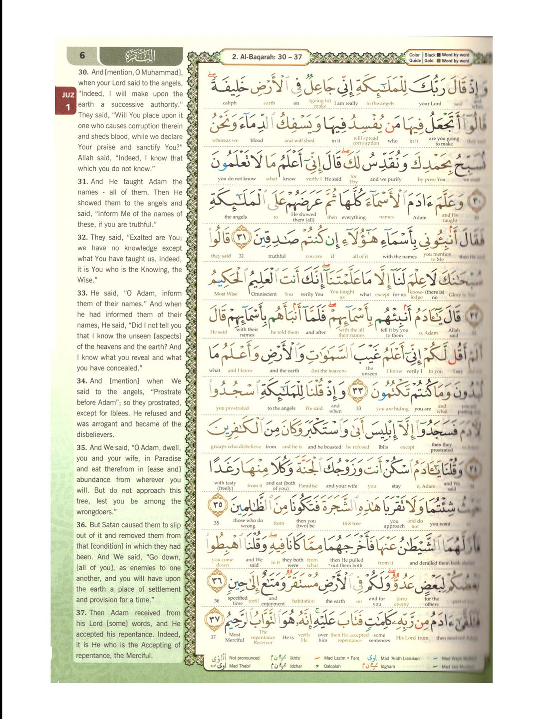 القرآن الكريم - القرآن الكريم - ترجمة كلمة بكلمة - حجم B5 متوسط ​​(غلاف مقوى)