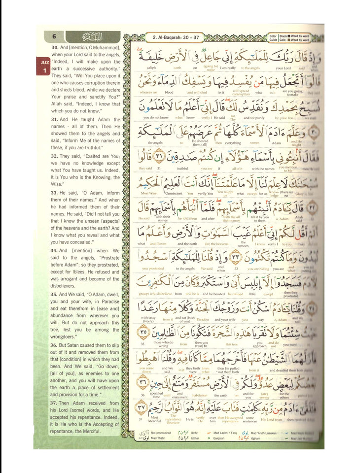 القرآن الكريم - القرآن الكريم - ترجمة كلمة بكلمة - حجم B5 متوسط ​​(غلاف مقوى)