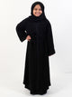 Girls Open Overcoat Abaya - Black With Paisley Design