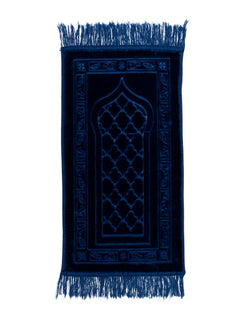 Blue children's velvet prayer mat, full view