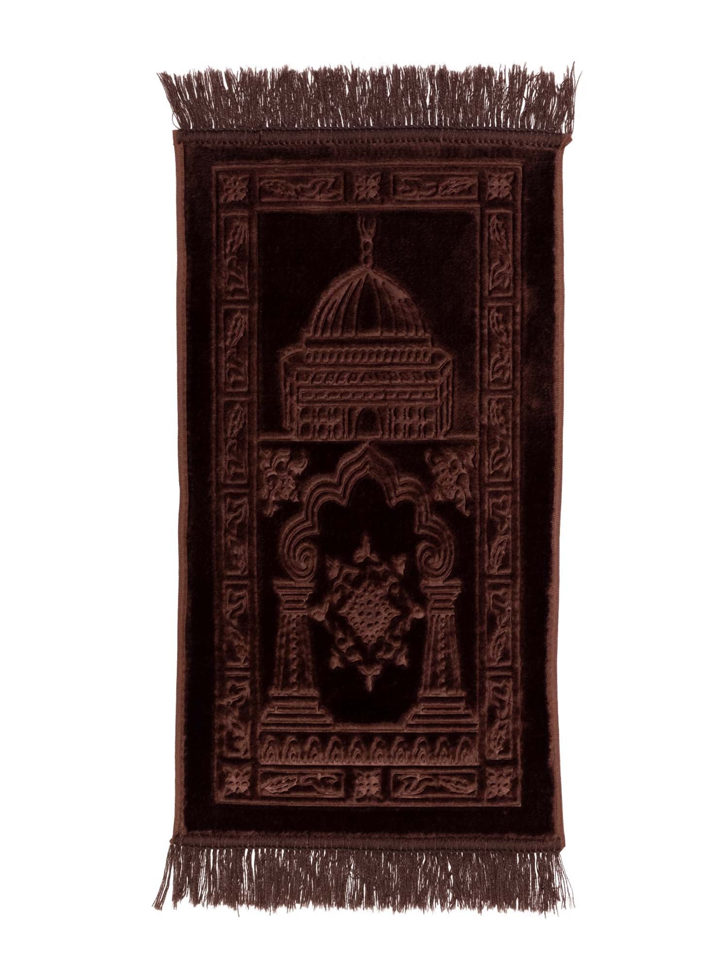 Brown children's velvet prayer mat, full view