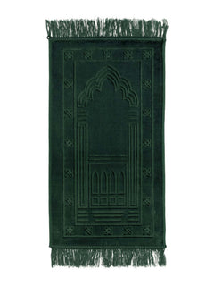 Green children's velvet prayer mat, full view
