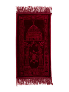 Maroon children's velvet prayer mat, full view