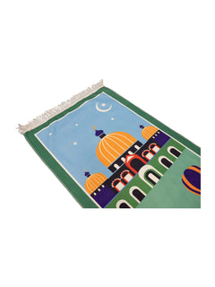 Green children's masjid prayer mat design detail