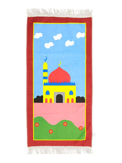 Red children's cartoon prayer mat with red dome design