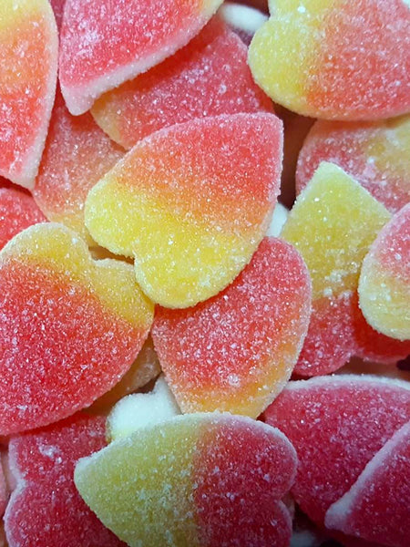 Sour Peach Hearts Sweets - Heavenly Delights - 5p - 120 pieces Tub - Islamic Impressions