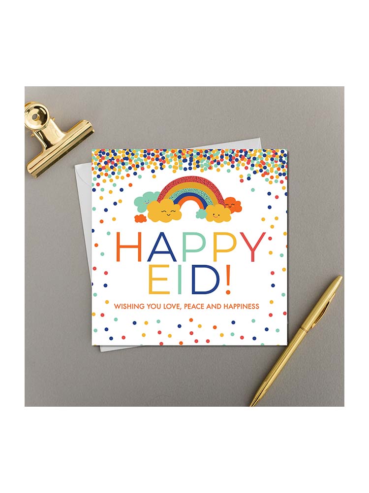 Happy Eid Greeting Card - Rainbow and Clouds - Islamic Impressions