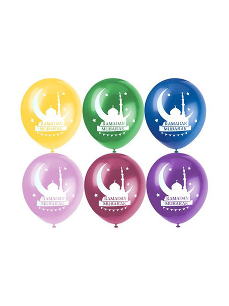 Balloons - 'Ramadan Mubarak' Mosque and Moon Balloons (12 Pack)