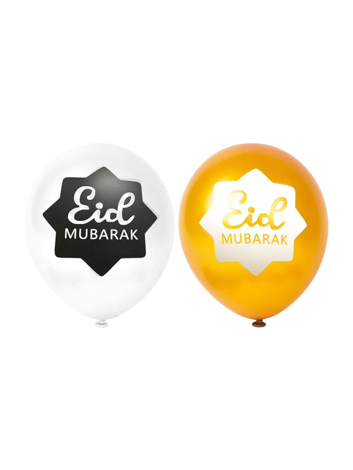 Balloons - White/Gold - 'Eid Mubarak' - Pack of 16
