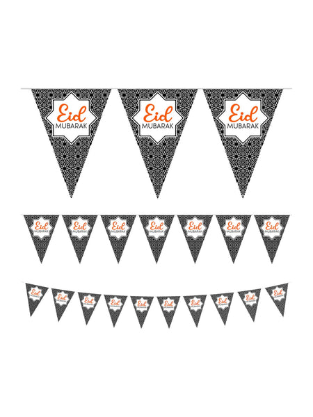 Bunting - Eid Mubarak Black Geometric Plastic Triangle
