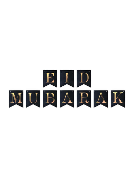 Bunting - Eid Mubarak Black & Gold Card Pennant