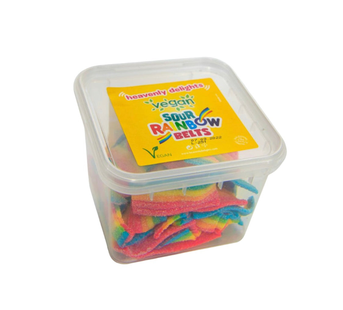 Vegan Sour Rainbow Belts - Heavenly Delights - 140g Tub - Islamic Impressions