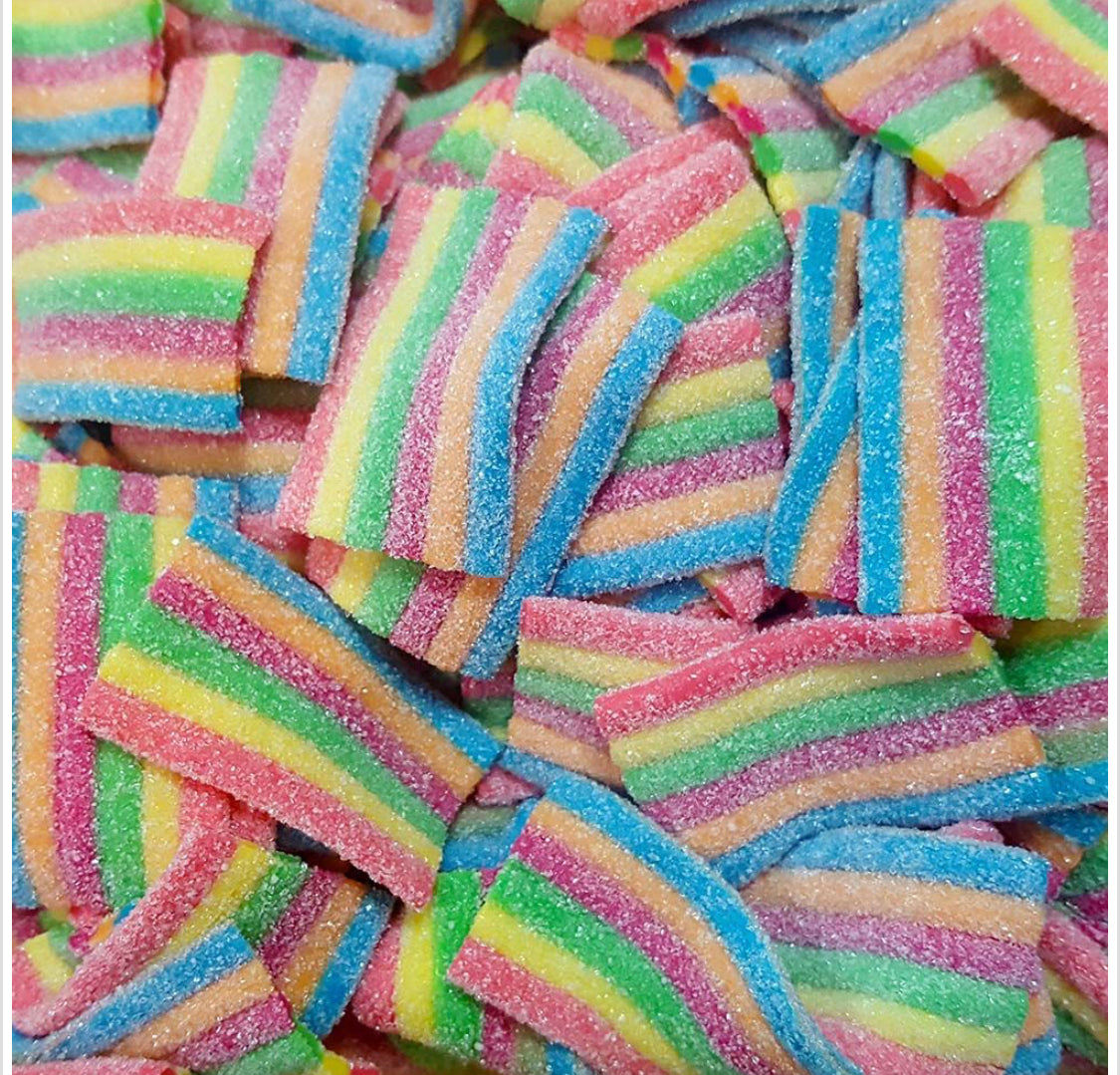 Vegan Sour Rainbow Belts - Heavenly Delights - 140g Tub - Islamic Impressions
