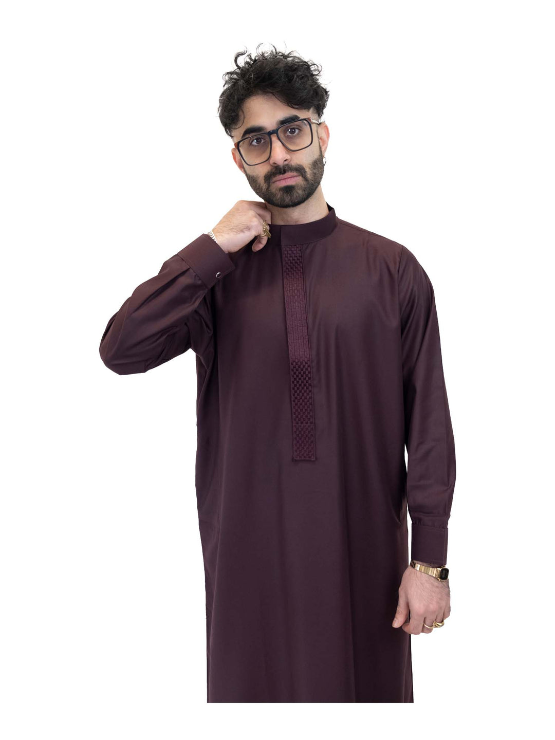 ثوب رجالي انطباعات إسلامية - فتحة كوفي مع أزرار أكمام