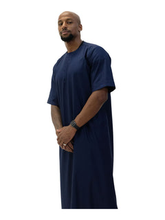 Men's short sleeve Omani thobe in Blue - front view