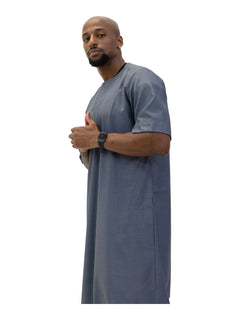 Men's short sleeve Omani thobe in Grey - front view