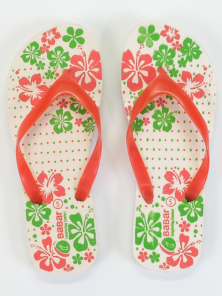 Women's Slippers - Babar - Flowers - Cream/Red/Green - Islamic Impressions