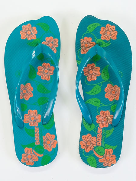 Women's Slippers - Babar - Flowers - Turquoise/Orange - Islamic Impressions