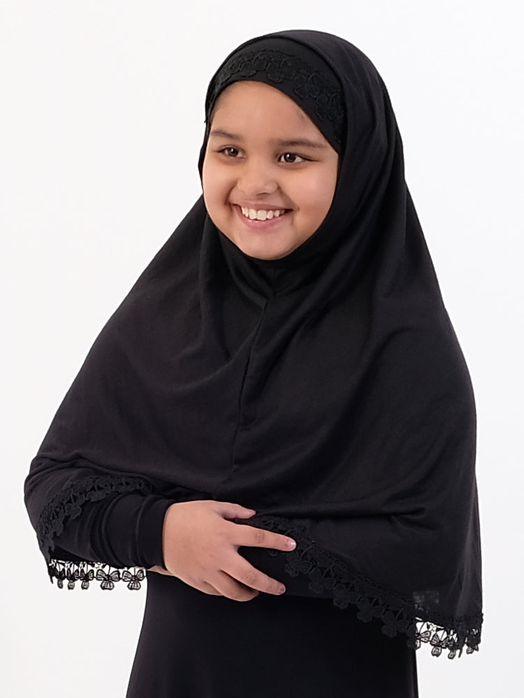 Girls Two Piece Hijab With Crochet (Turkish) - Islamic Impressions