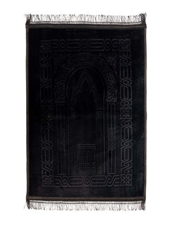 Black large velvet prayer mat, full view
