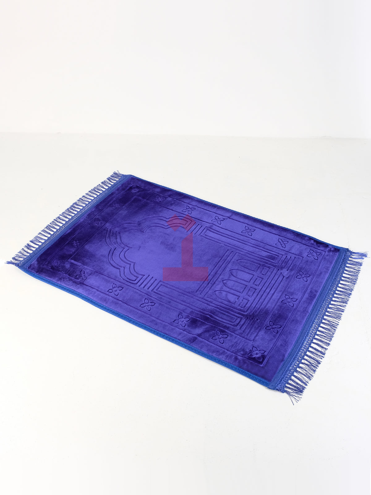 Blue large velvet prayer mat, full view