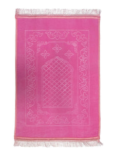 Pink large velvet prayer mat, full view