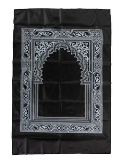 Black compact travel prayer mat, full view