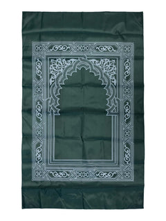 Dark green compact travel prayer mat, full view