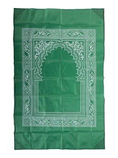 Green compact travel prayer mat, full view