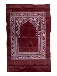 Red compact travel prayer mat, full view