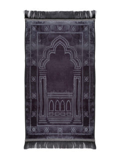 Grey memory-foam velvet prayer mat, full view