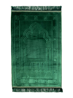 Dark green memory-foam velvet prayer mat, full view