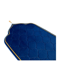 Blue mihrab prayer mat surface and border detail