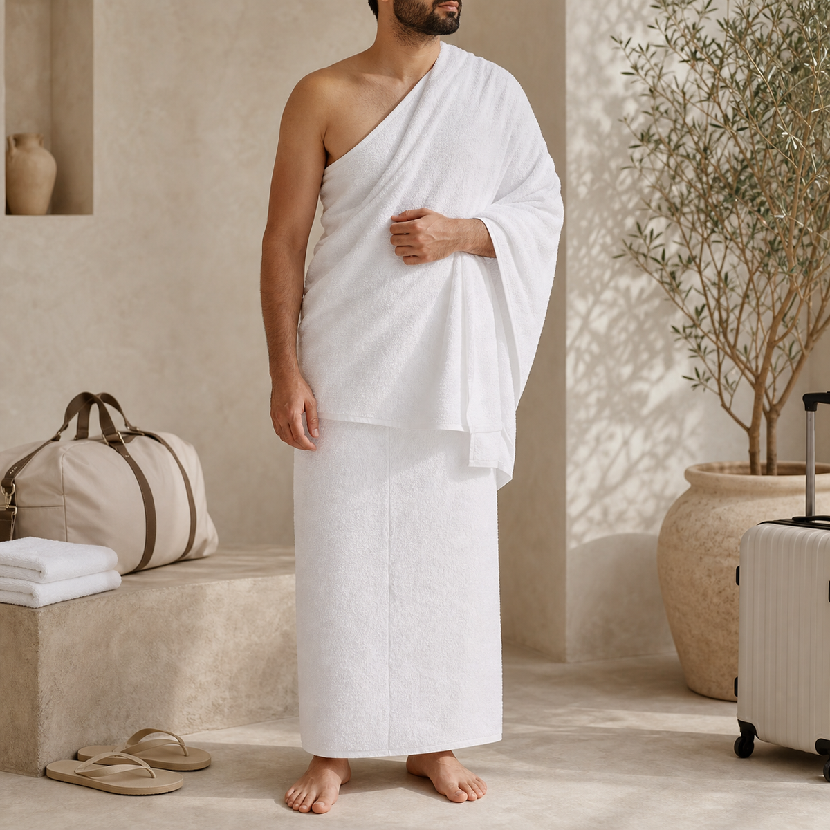 Adult Ihram worn with one shoulder uncovered