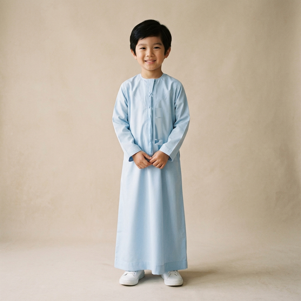 Islamic Impressions Boy's Omani Tassel Thobe - Light Blue