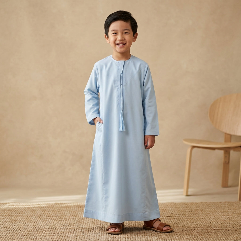 Islamic Impressions Boy's Omani Tassel Thobe - Light Blue