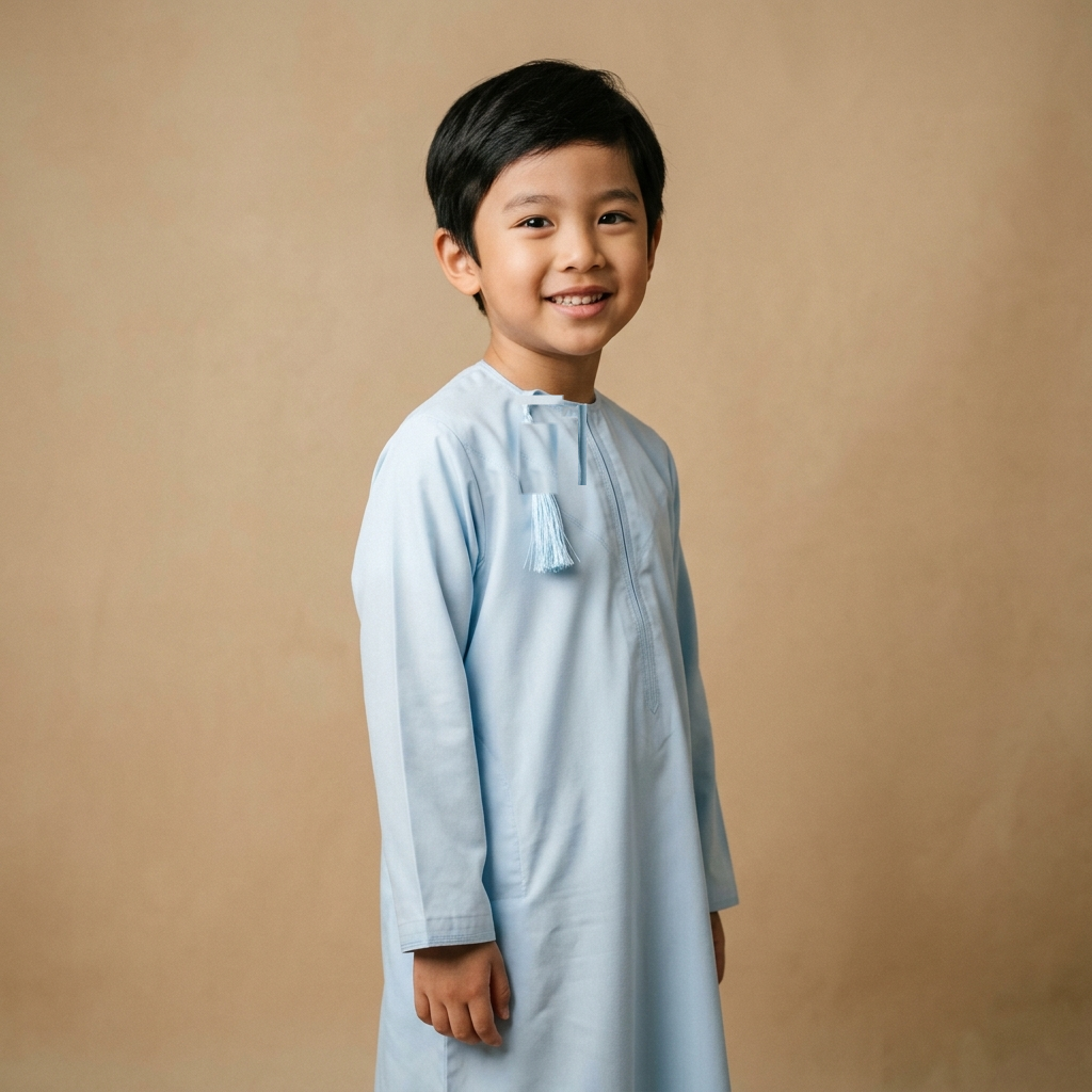 Islamic Impressions Boy's Omani Tassel Thobe - Light Blue