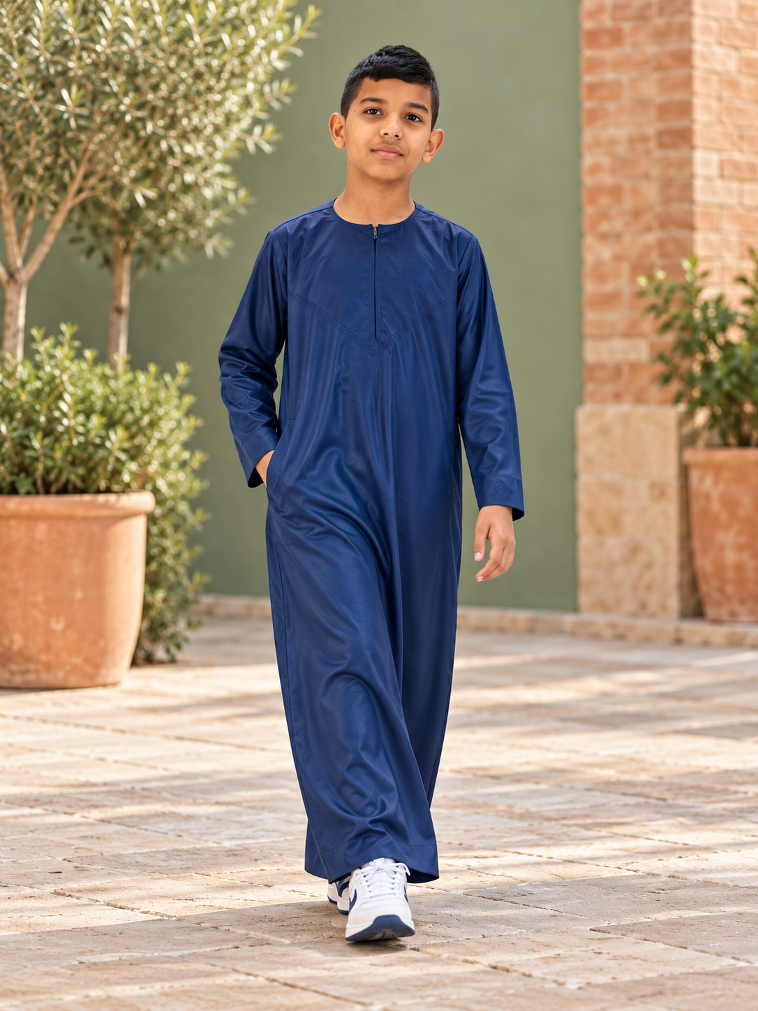 Islamic Impressions Boy's Silky Thobe in Navy — Lifestyle view