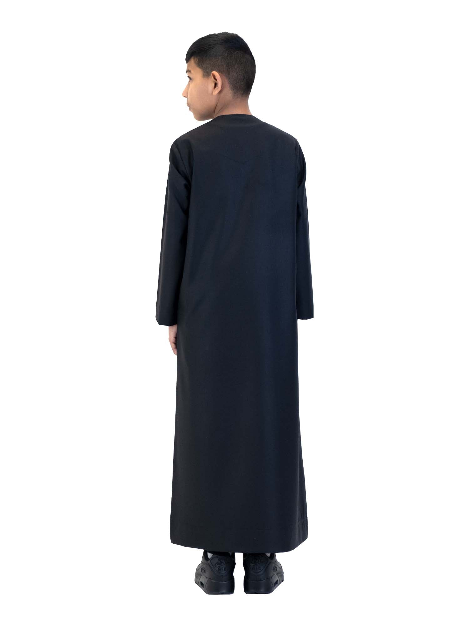 Islamic Impressions Boy's Omani Tassel Thobe in Black — Studio view