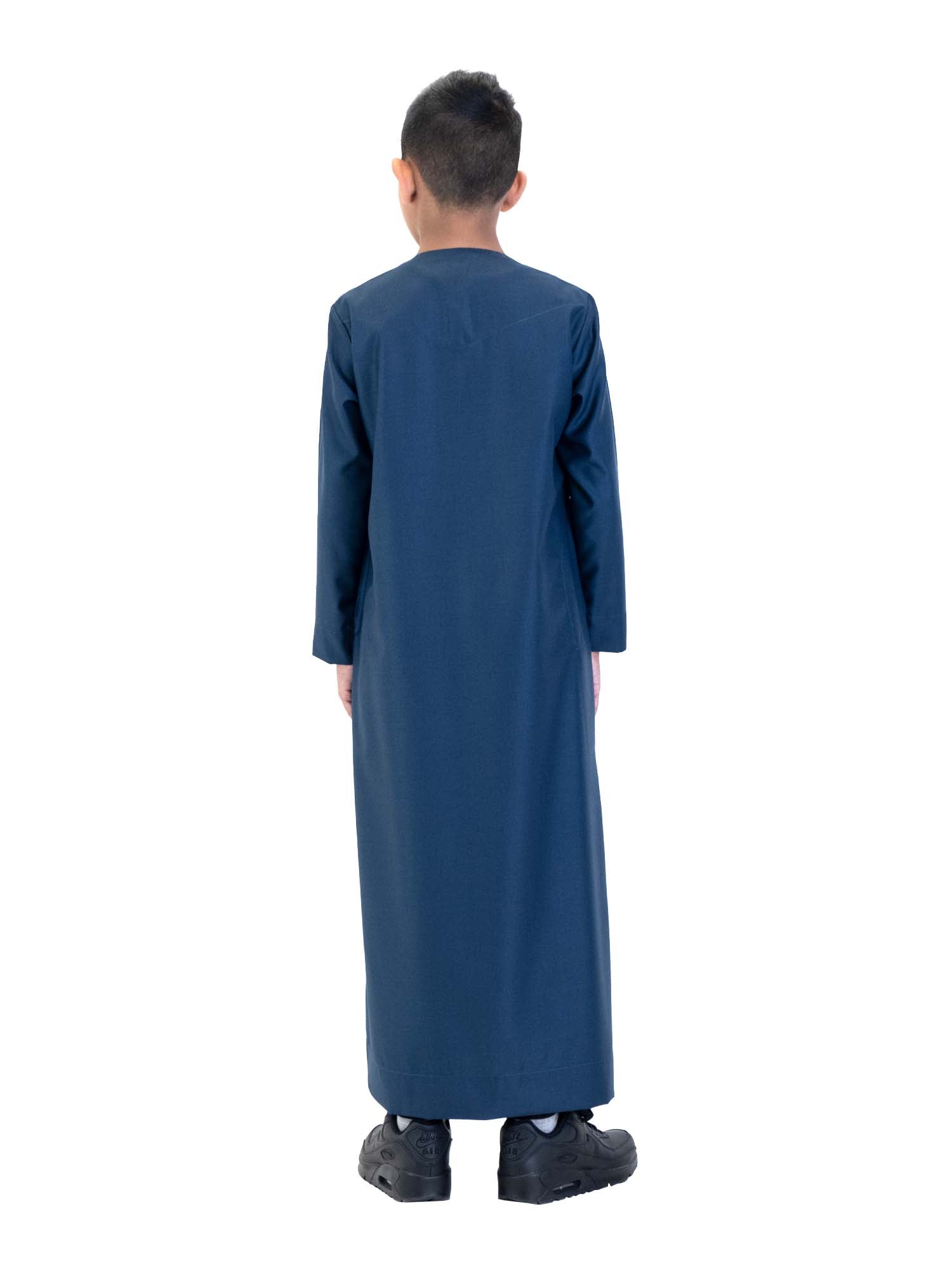 Islamic Impressions Boy's Omani Tassel Thobe in Midnight Blue — Studio view