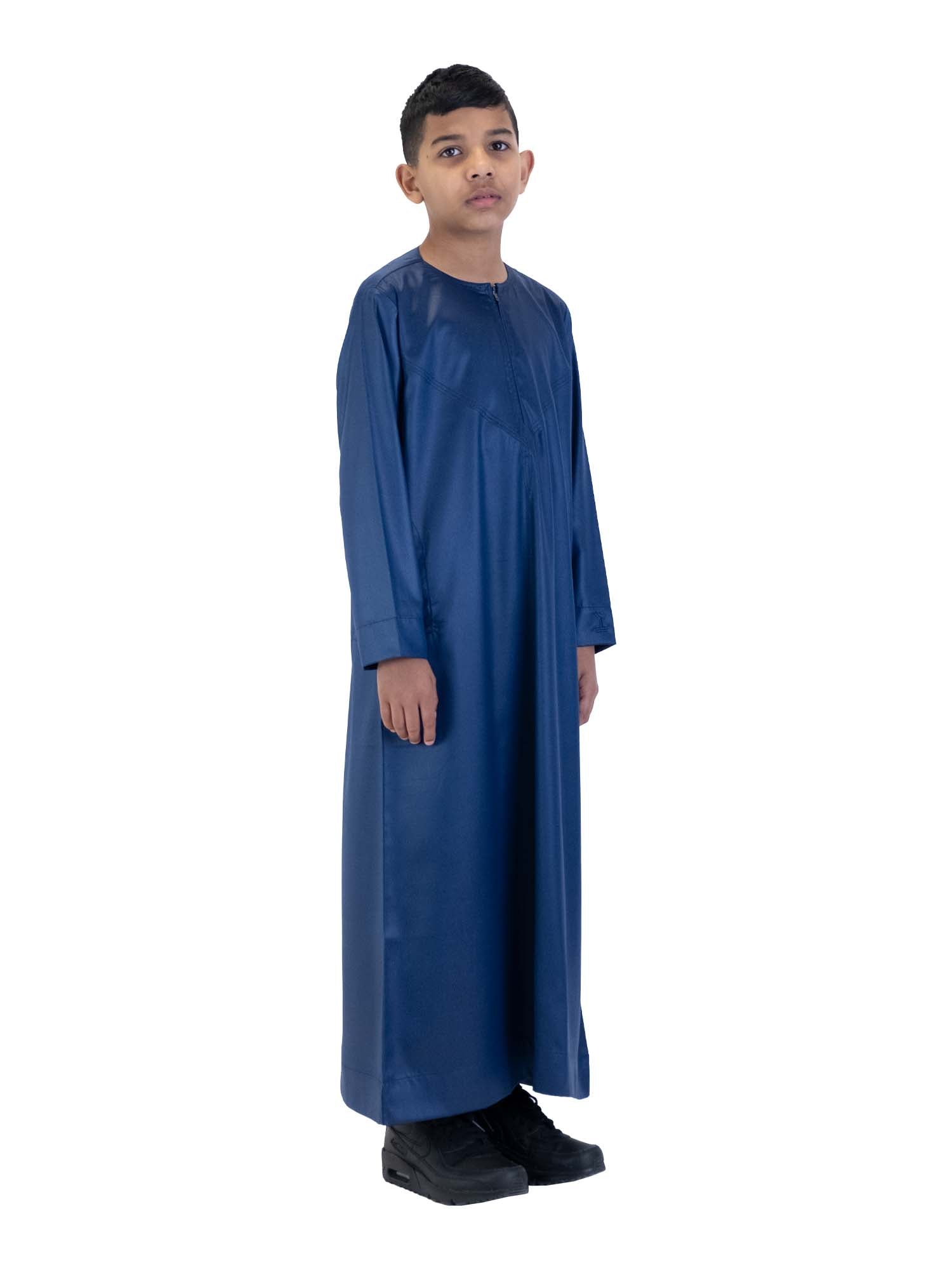 Islamic Impressions Boy's Silky Thobe in Navy — Studio view